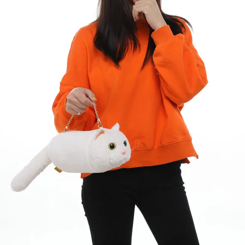 Women cute Cat Plush shoulder bag lady fur messenger bag Girl cartoon mini mobile phone bag