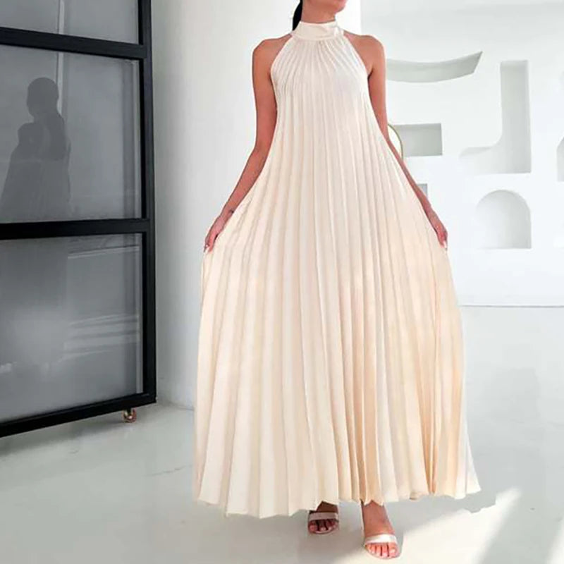 Women Sexy Off Shoulder Gala Dress New 2025 Elegant Solid Swing Loose Party Dress Spring Female Halter Slim Banquet Long Dress