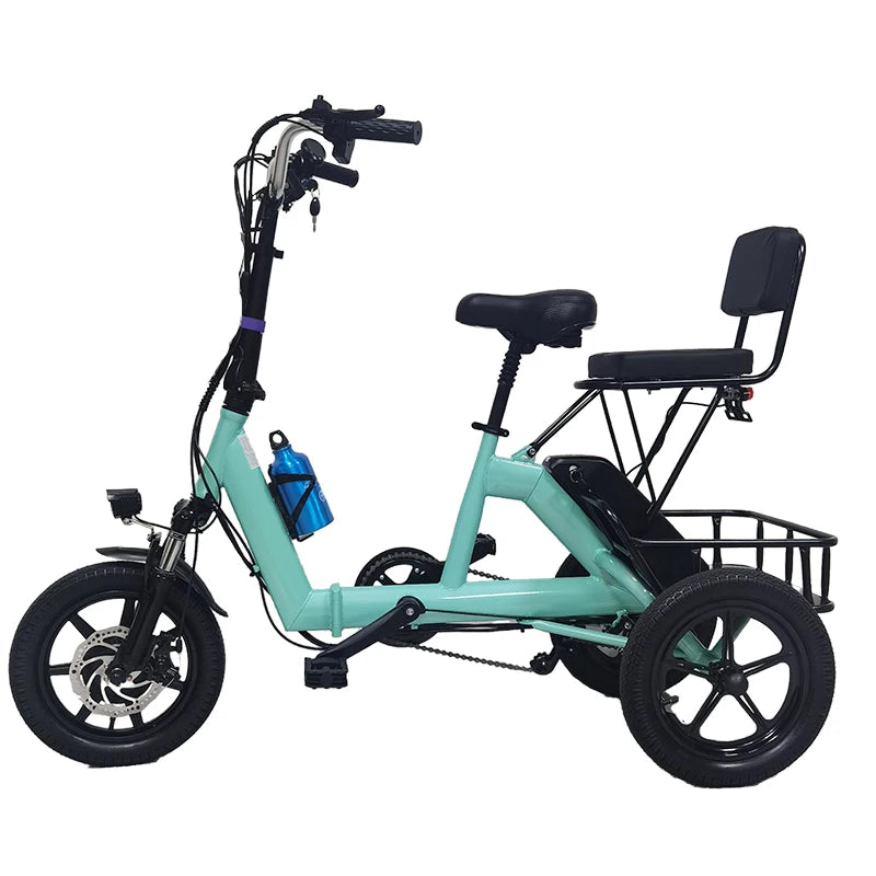 14 Inch Folding Electric Tricycle For Senior 48V Three-wheel Electric Bicycle Adult 2 Basket Seat Small Pedal ebike