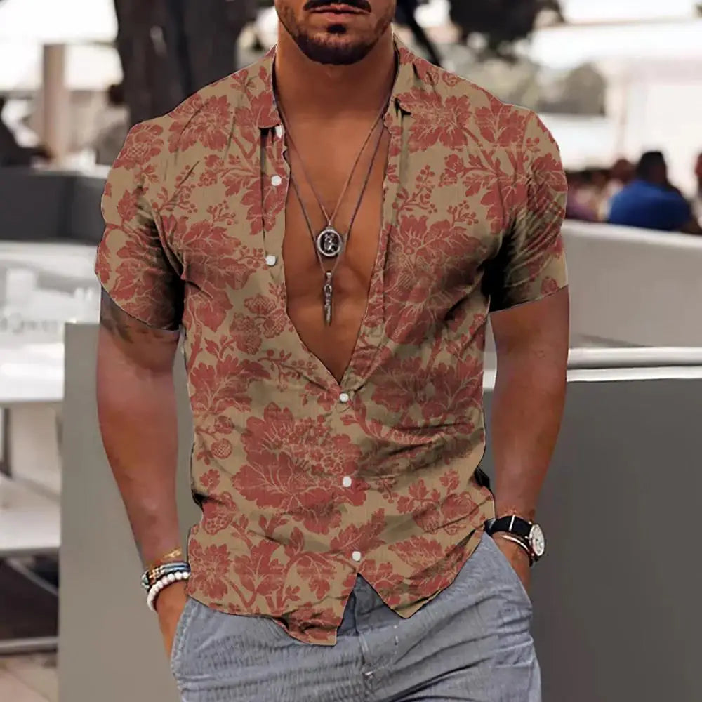 2023 Summer Animal Crane Men's Hawaiian Shirt 3d Plant Floral Print Plus Size Beach Flower