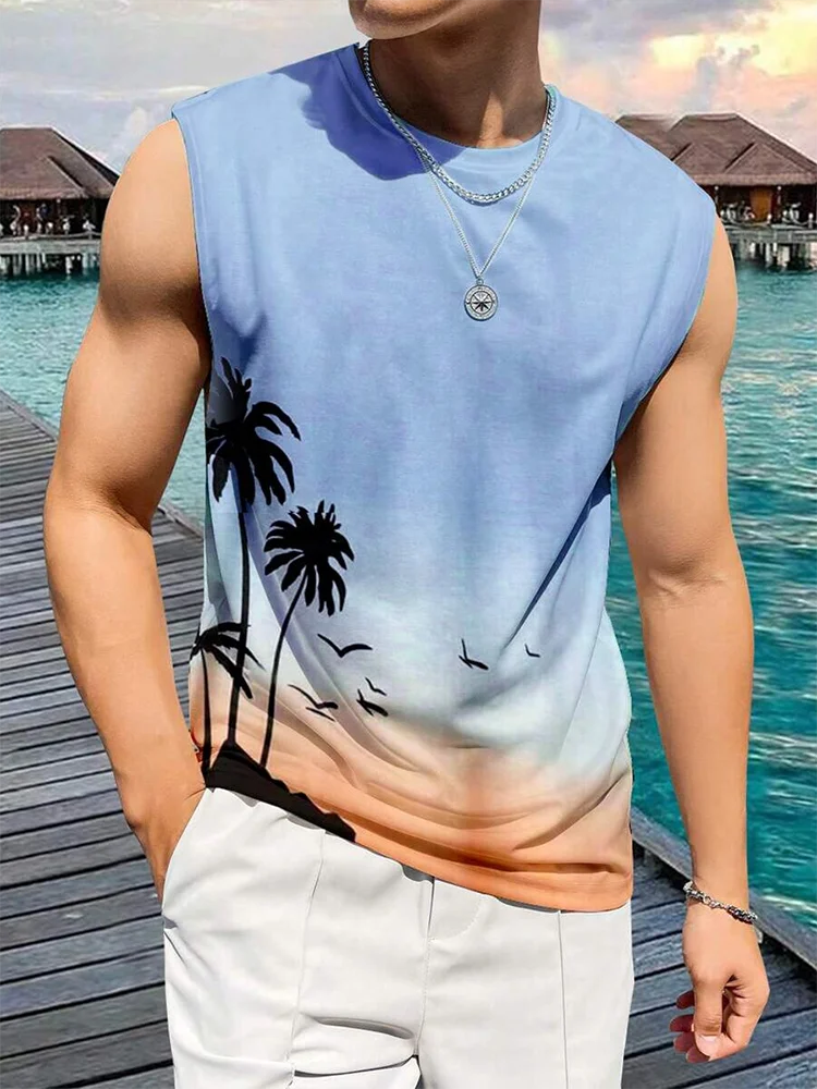Summer Daily Casual Men's Tank Top Hawaiian Style Fish Print Men's Tank Top Seaside Party Men's Fashion Sleeveless T-shirt