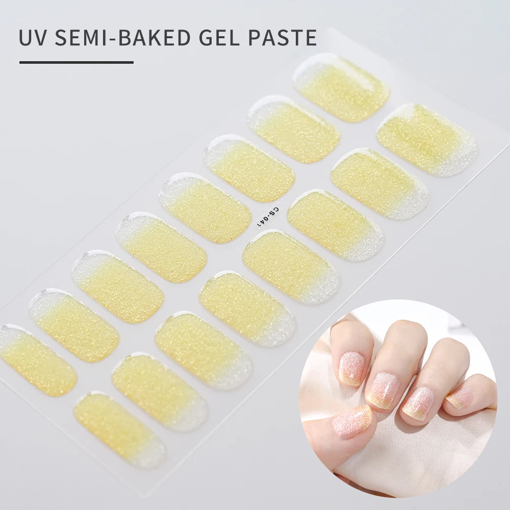 14pc Transparent Semi Cured Gel Nail Strips Nail Strengthening Gel Slider Long-Lasting Clear Crystal Gel Waterproof UV Stickers