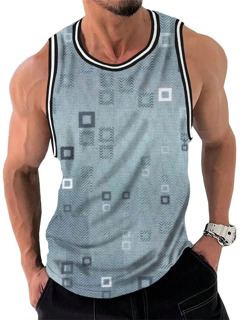 Retro Geometric Graphic Tank Tops For Men Casual Summer Sleeveless 3D Printed Vest Loose Quick Dry Breathable Tees Pullovers