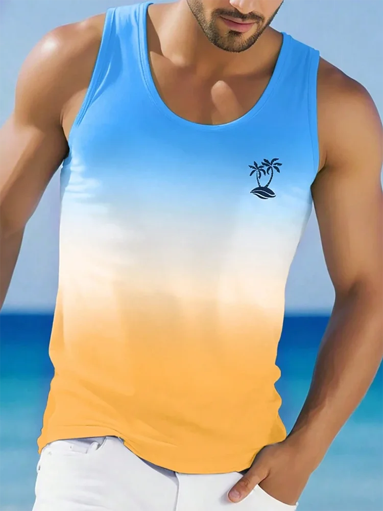 Summer Daily Casual Men's Tank Top Hawaiian Style Fish Print Men's Tank Top Seaside Party Men's Fashion Sleeveless T-shirt