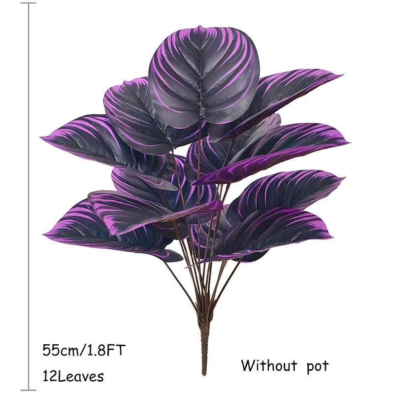 1.8-5FT Artificial Plant Purple Palm Tree Tropical Fake Plants Plastic Palm Leafs Big Monstera Tree Branch For Home Garden Decor