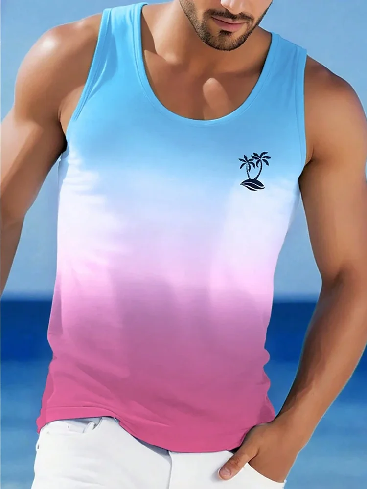 Summer Daily Casual Men's Tank Top Hawaiian Style Fish Print Men's Tank Top Seaside Party Men's Fashion Sleeveless T-shirt