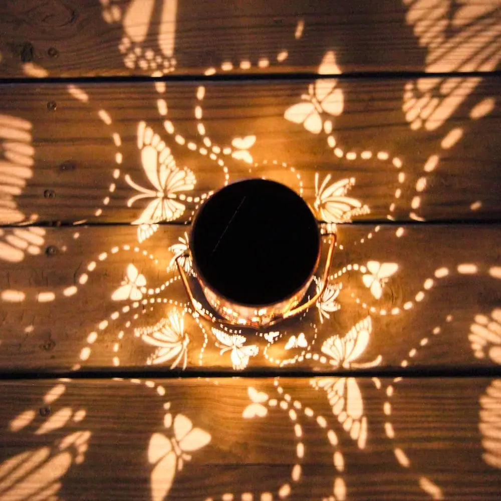 1pc Led Solar Light Solar Hanging Lantern Butterfly Solar Iron Art Lantern Decorative Pathway Lamp Outdoor Metal Hollow Lights