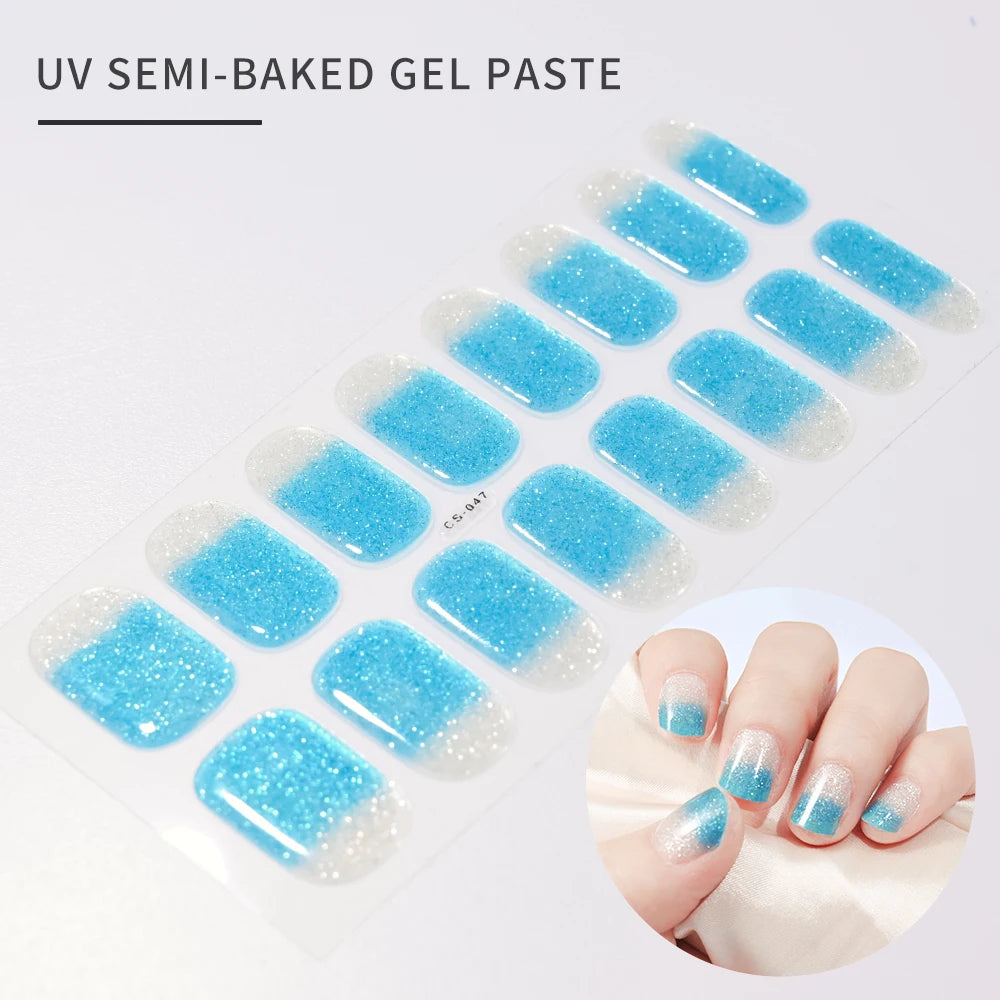 14pc Transparent Semi Cured Gel Nail Strips Nail Strengthening Gel Slider Long-Lasting Clear Crystal Gel Waterproof UV Stickers