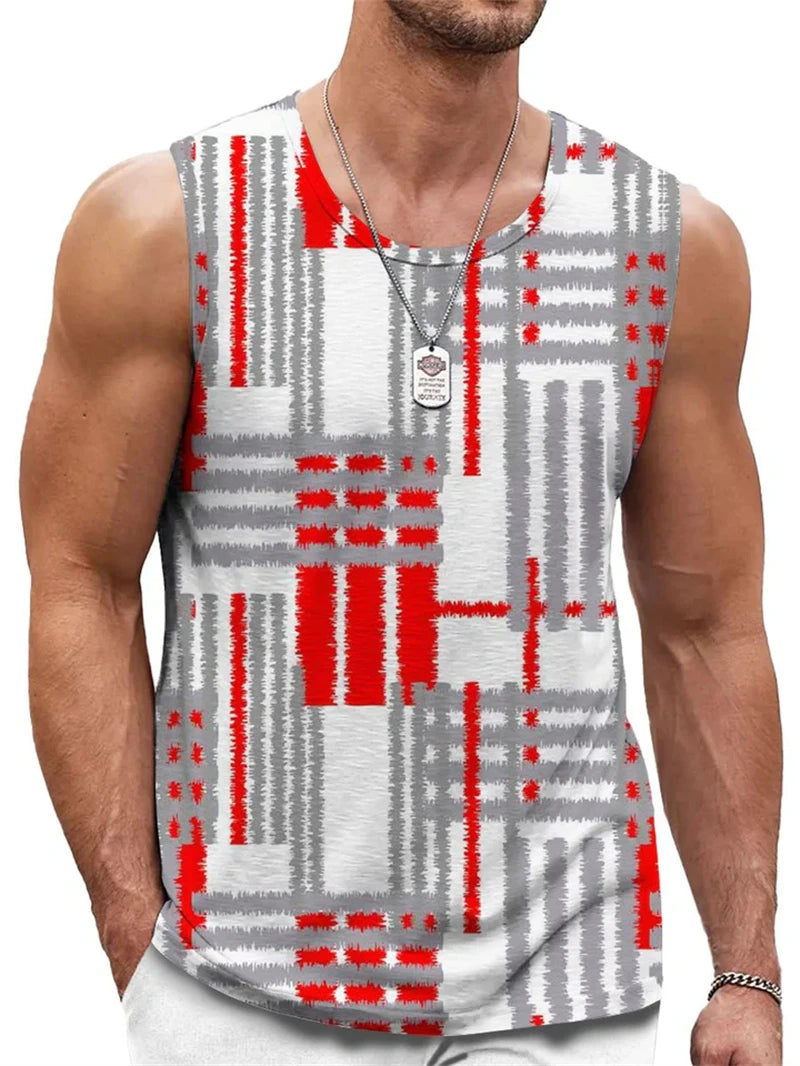 Vintage Striped Graphic Tank Tops For Men Fashion Casual Summer Sleeveless 3D Printed Vest Loose Crew Neck Quick Dry Sports Tees