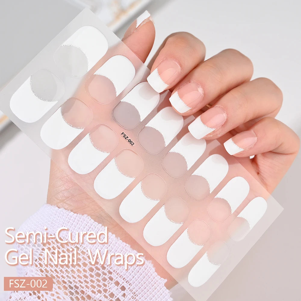 14pc Transparent Semi Cured Gel Nail Strips Nail Strengthening Gel Slider Long-Lasting Clear Crystal Gel Waterproof UV Stickers
