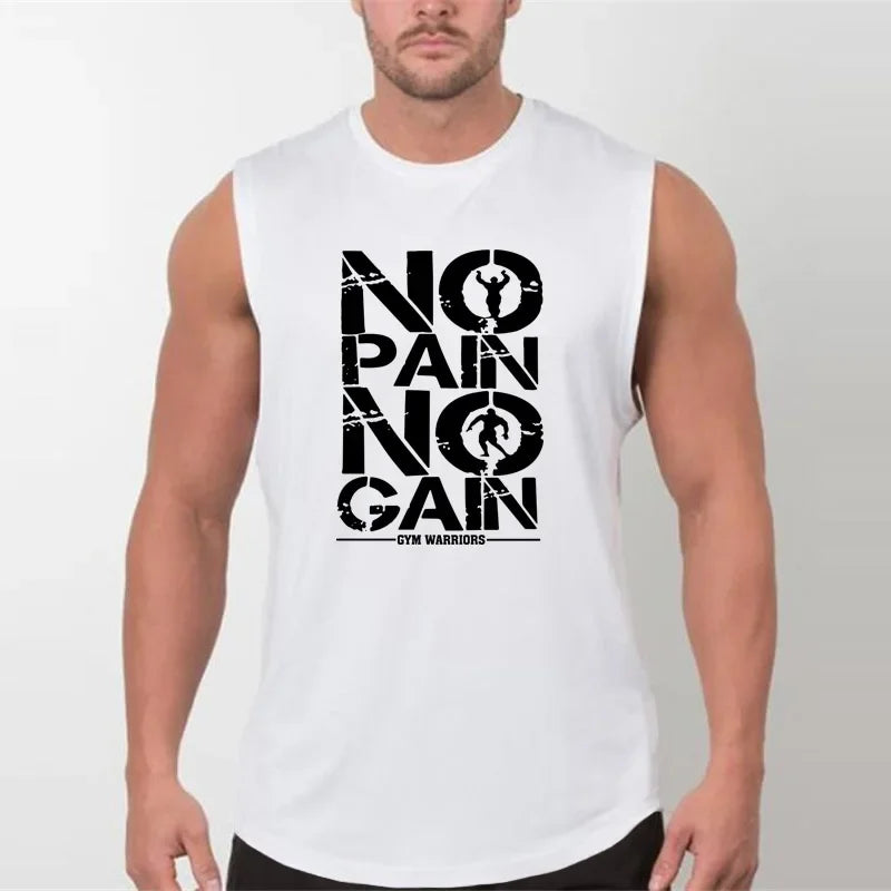 NO PAIN NO GAIN Gym Tank Tops Men Bodybuilding Stringer Singlets Cotton Sleeveless Shirt Fitness Clothing Sportswear Muscle Vest