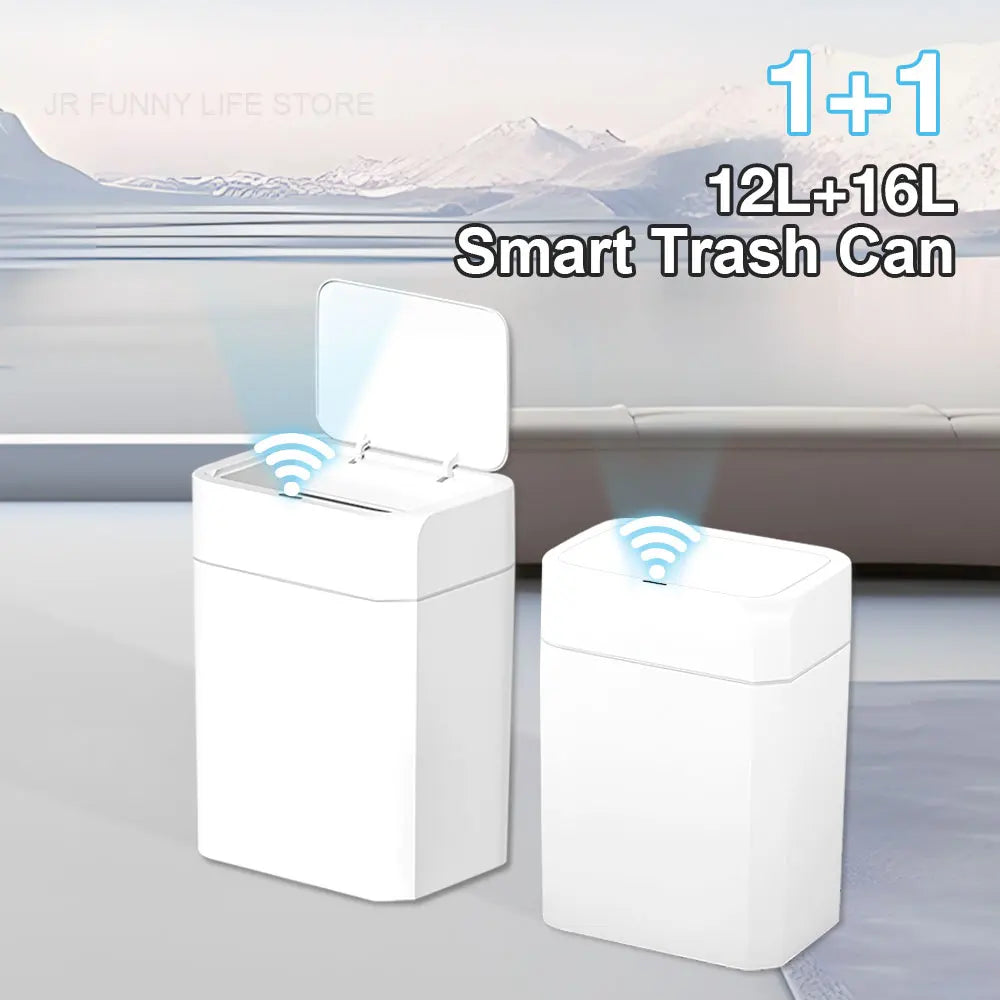 12L+16L Automatic Sensor Trash Can IPX4 Waterproof Bathroom Smart Trash Basket White Electric Toilet Wastebasket