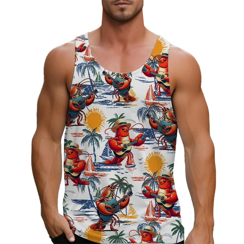 2025 Men's Tank Top Big Lobster Print Hawaiian Men's Casual Vest Comfortable Men's Sleeveless T Shirt Funny Undershirt Unisex