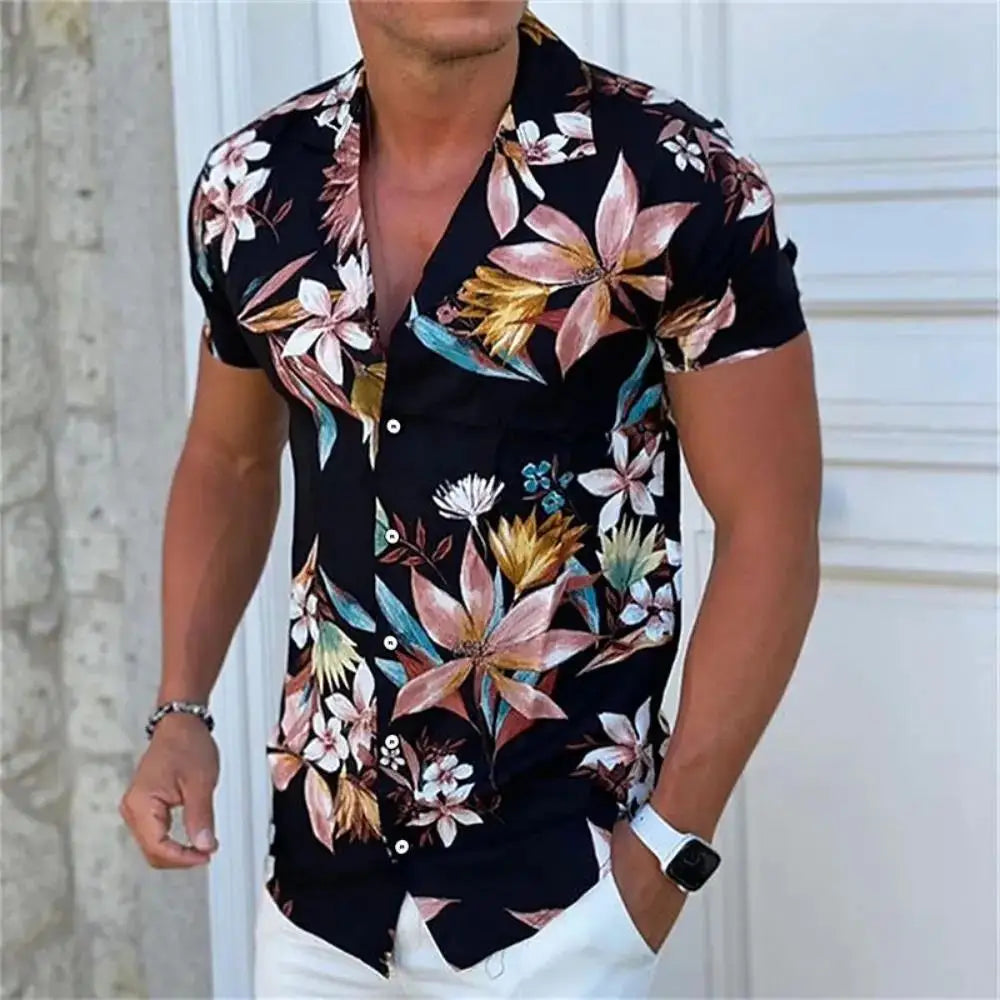 2023 Summer Animal Crane Men's Hawaiian Shirt 3d Plant Floral Print Plus Size Beach Flower