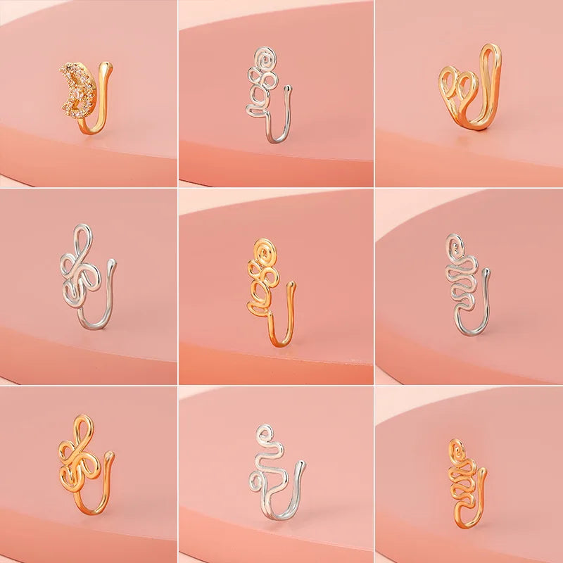 Men Women Nose Ring Clip Fake Septum Piering Rock Hip Hoop Punk Stainless Steel Body Jewelry Non Perforation Nose Clips Ring Z6
