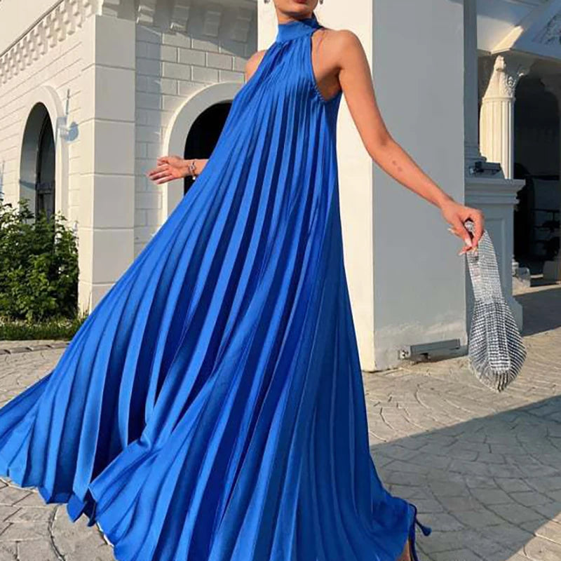 Women Sexy Off Shoulder Gala Dress New 2025 Elegant Solid Swing Loose Party Dress Spring Female Halter Slim Banquet Long Dress