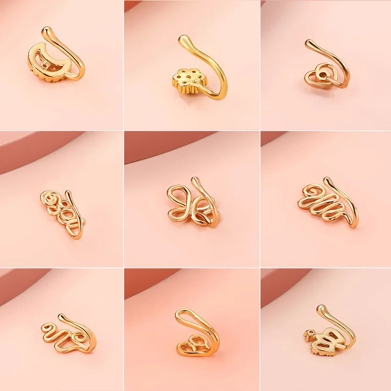 Men Women Nose Ring Clip Fake Septum Piering Rock Hip Hoop Punk Stainless Steel Body Jewelry Non Perforation Nose Clips Ring Z6