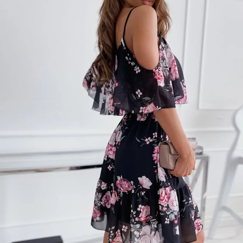 Woman Dress 2022 Summer Floral Printed Sexy Spaghetti Strap Off Shoulder Dress Casual Ladies Holiday Beach Boho Dresses Vestidos