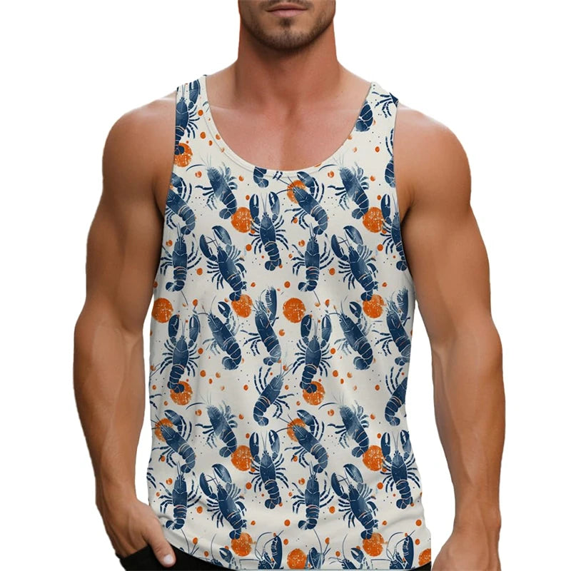 2025 Men's Tank Top Big Lobster Print Hawaiian Men's Casual Vest Comfortable Men's Sleeveless T Shirt Funny Undershirt Unisex
