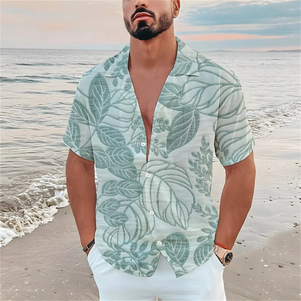 Summer men's casual short sleeved shirt Beach Plant flower 3D printed Hawaiian lapel 2024 New