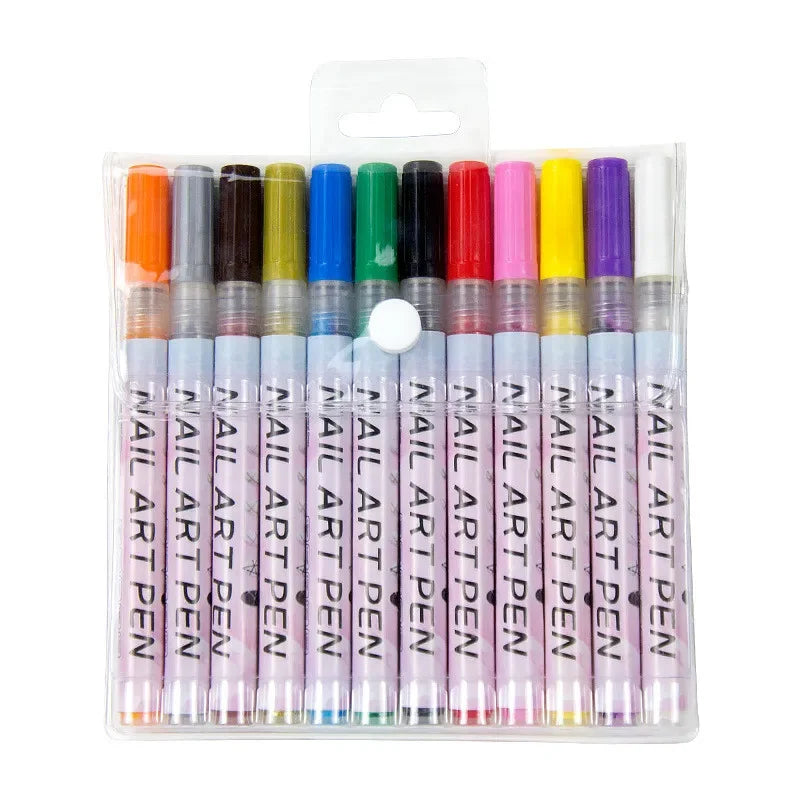 12pcs/Set Nail Art Graffiti Pen Nail Marker Drawing Abstract Lines Fine Detail Floral Design Waterproof Nail Painting tools