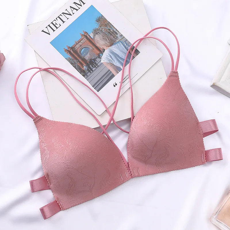 Women Flower Printed Bras Front Buckle Wireless Bralette Sexy Lingerie Comfort Push Up Floral Bras