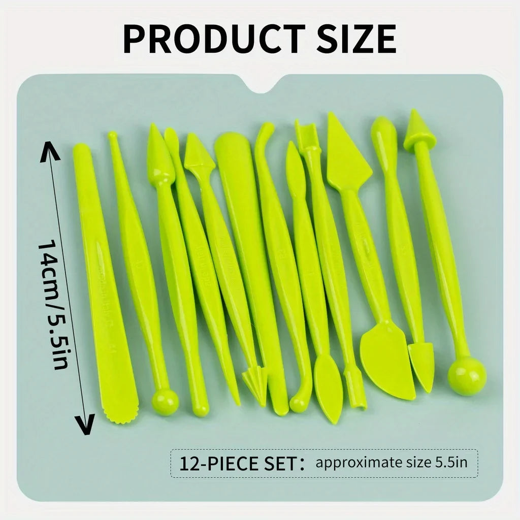 12PCS Fondant Flower Tool Set - Cartoon Kneading & Carving Molds for Dough Decorating
