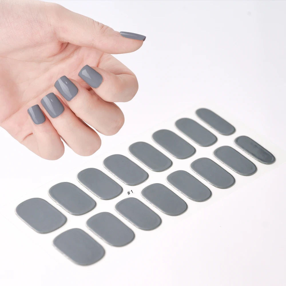 14pc Transparent Semi Cured Gel Nail Strips Nail Strengthening Gel Slider Long-Lasting Clear Crystal Gel Waterproof UV Stickers
