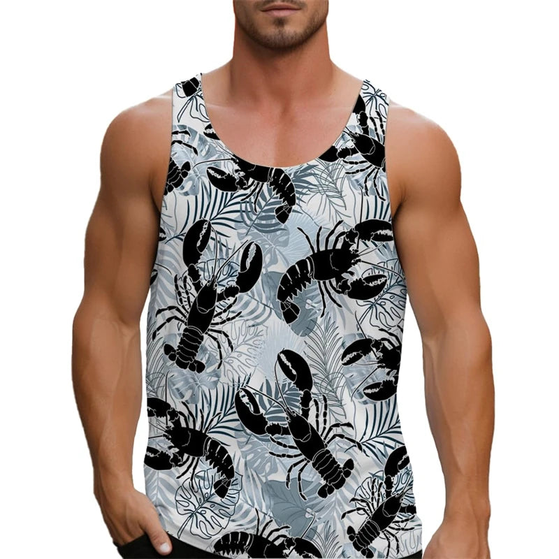2025 Men's Tank Top Big Lobster Print Hawaiian Men's Casual Vest Comfortable Men's Sleeveless T Shirt Funny Undershirt Unisex