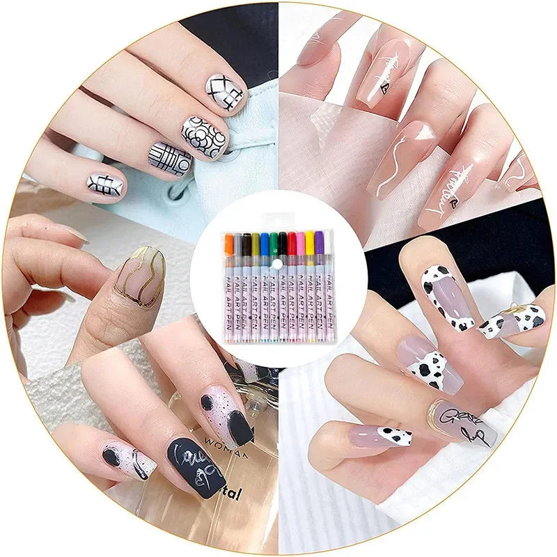 12pcs/Set Nail Art Graffiti Pen Nail Marker Drawing Abstract Lines Fine Detail Floral Design Waterproof Nail Painting tools