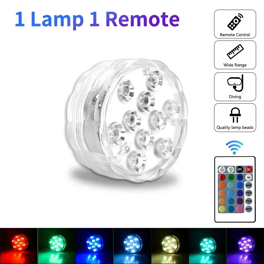 10 LED RGB Underwater Lights with Magnetic Suction Cups 16 Color Lights Fish Tank Pool Underwater Lighting Plant Grow Lights