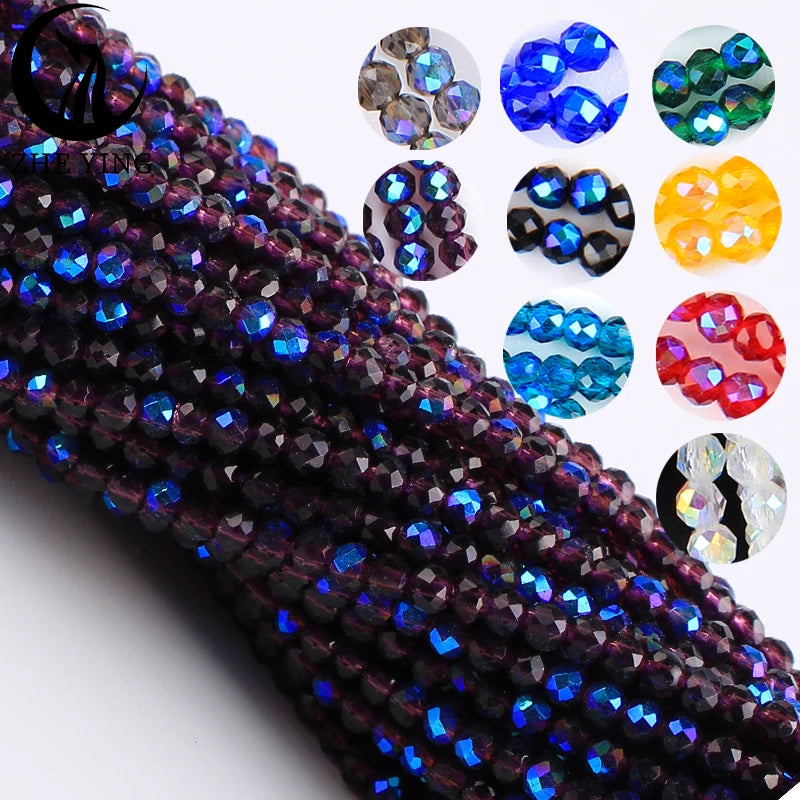 Zhe Ying New 2mm Electroplating AB Crystal Beads Small Loose Faceted Spacer Beads for Jewelry Making DIY Accessories