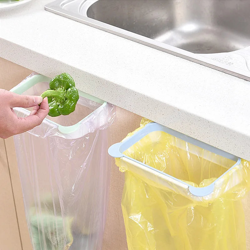 1pc Kitchen Cabinet Door Basket Hanging Trash Can Waste Bin Garbage Bag Holder Portable Kitchen Trash Bag Holder Kitchen Gadgets
