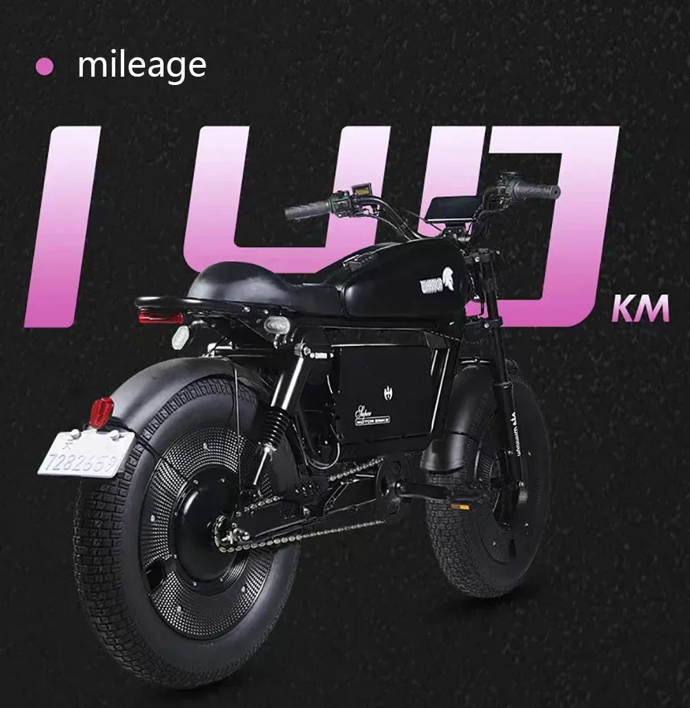 1500W 48V60AH Black Warrior Motorbikes 20inch Fat Tyre Electric Bike Adult Road Hydraulic brake E-bike Adult Road Electric Bike