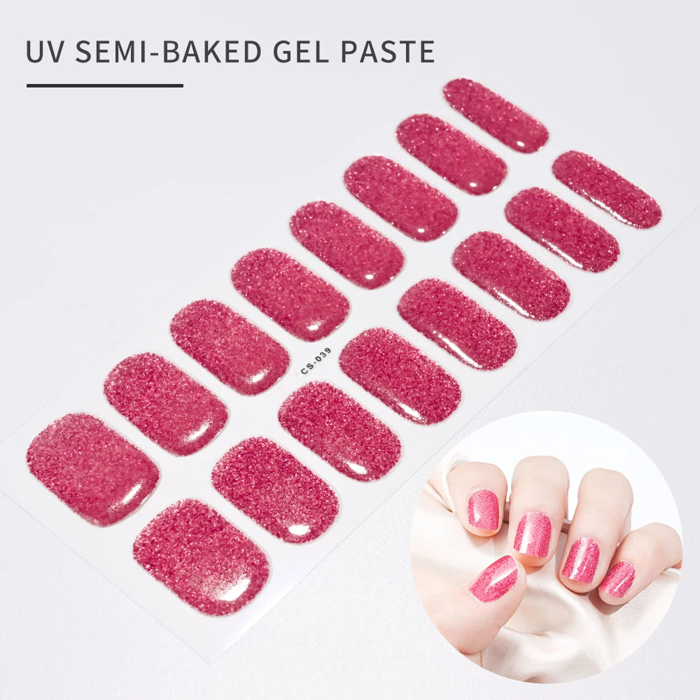 14pc Transparent Semi Cured Gel Nail Strips Nail Strengthening Gel Slider Long-Lasting Clear Crystal Gel Waterproof UV Stickers