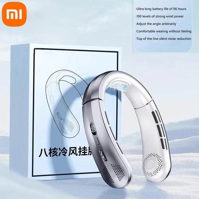 Xiaomi 8000mAh USB Hanging Neck Fan Portable Bladeless Mini Rechargeable Mute LED Digital Display Electric Air Cooler Handheld