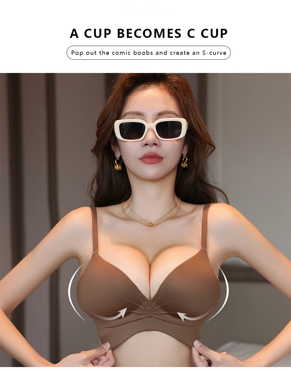 FallSweet Push Up Bra for Women Seamlesss Bras Comfortable Wireless Bralette 8cm Thick Chest Brassiere Sexy Lingerie 32-38AB
