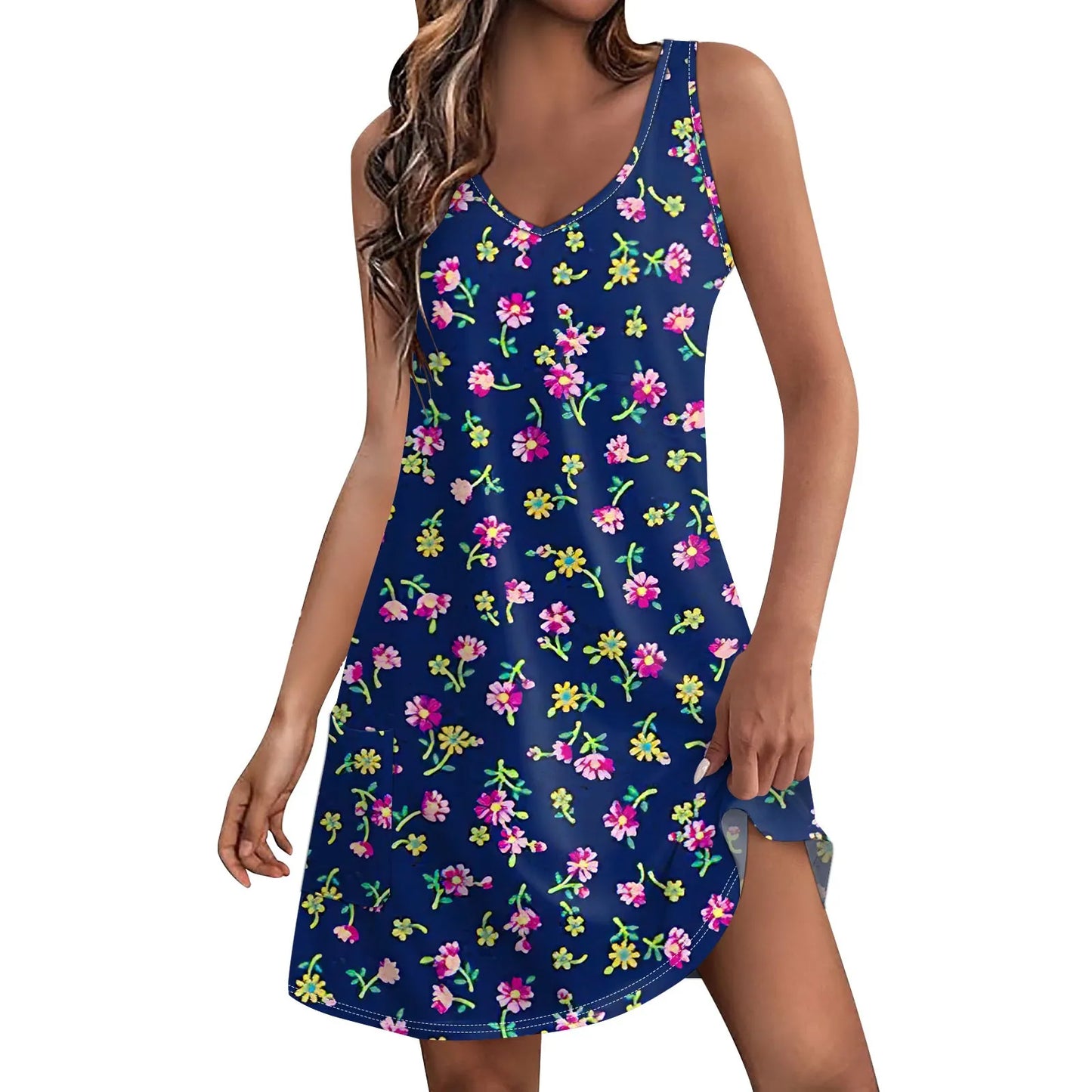 Women's Casual Print Summer Bohemian Beach Dress With Pockets V Neck Tank Dress Summer Dresses for Women 2024 Women's Dress