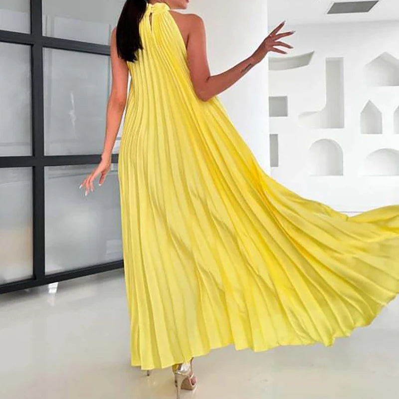 Women Sexy Off Shoulder Gala Dress New 2025 Elegant Solid Swing Loose Party Dress Spring Female Halter Slim Banquet Long Dress