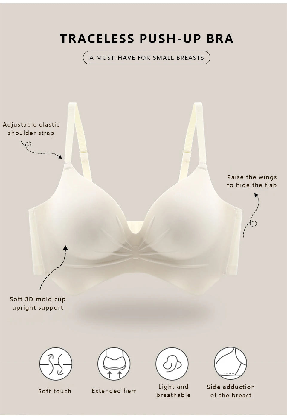 FallSweet Push Up Bra for Women Seamlesss Bras Comfortable Wireless Bralette 8cm Thick Chest Brassiere Sexy Lingerie 32-38AB