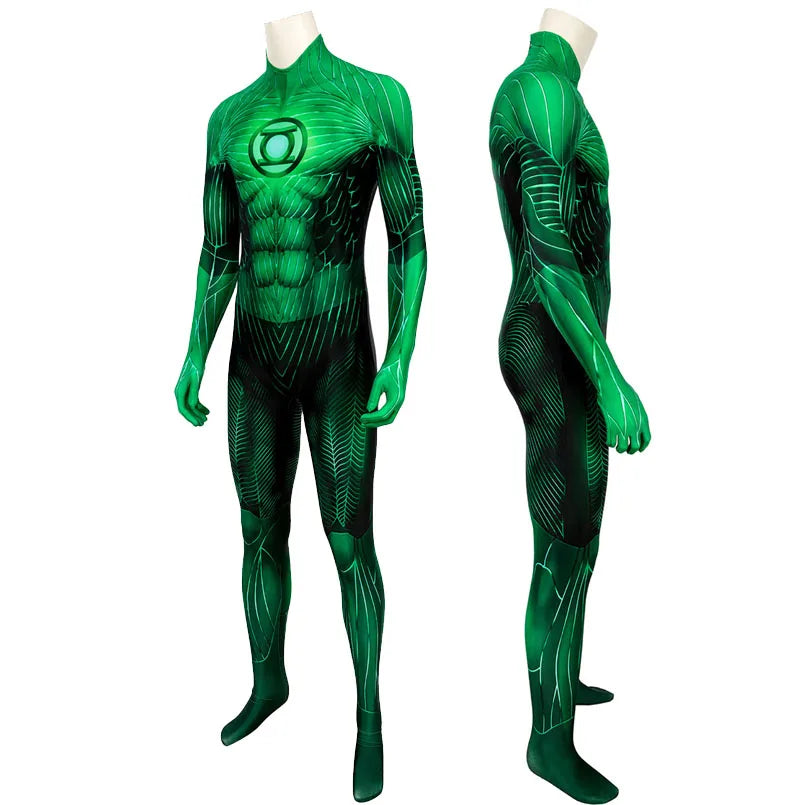 Zentai Hal Halloween Carnival Hero Outfit Green Zentai Lantern Cosplay Costume 3D Printing Superhero Jumpsuit With Eye Mask