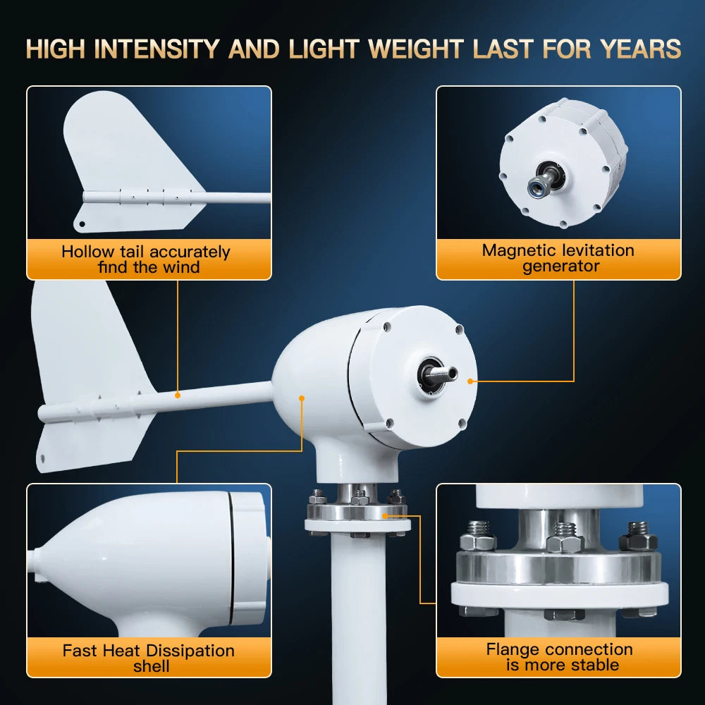 15kwh/day EU D-free Delivery Of 4000W 48V Horizontal Household 220V Wind Farm With Solar Cell System