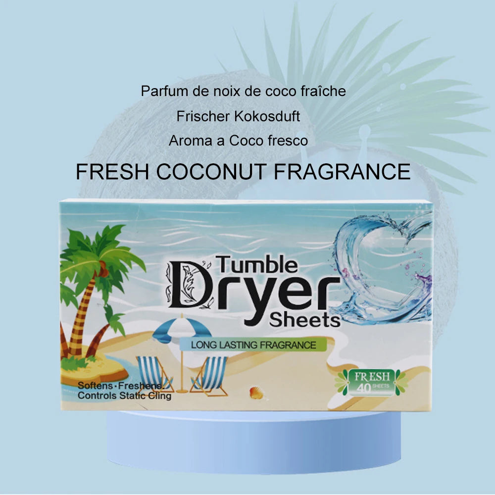 1 Boxes Of 40 Pc Tumble Dryer Sheets Long-Lasting Fragrance Clothes Static Reduction Laundry Freshener Paper Material