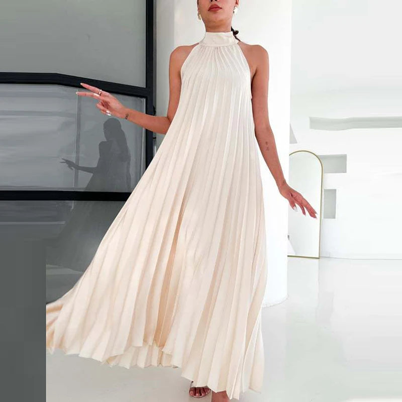 Women Sexy Off Shoulder Gala Dress New 2025 Elegant Solid Swing Loose Party Dress Spring Female Halter Slim Banquet Long Dress