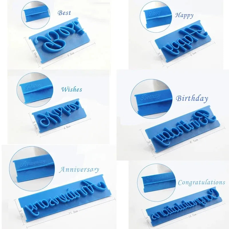 1 Set Cake Baking Molds Alphabet Letter Words Cookie Press Stamp Embosser Cutter Fondant Mould Happy Birthday Cake Decoration