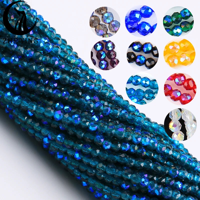 Zhe Ying New 2mm Electroplating AB Crystal Beads Small Loose Faceted Spacer Beads for Jewelry Making DIY Accessories