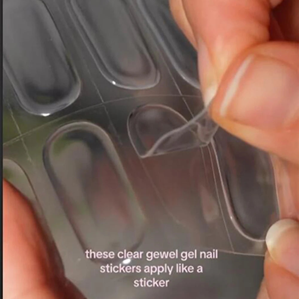 14pc Transparent Semi Cured Gel Nail Strips Nail Strengthening Gel Slider Long-Lasting Clear Crystal Gel Waterproof UV Stickers