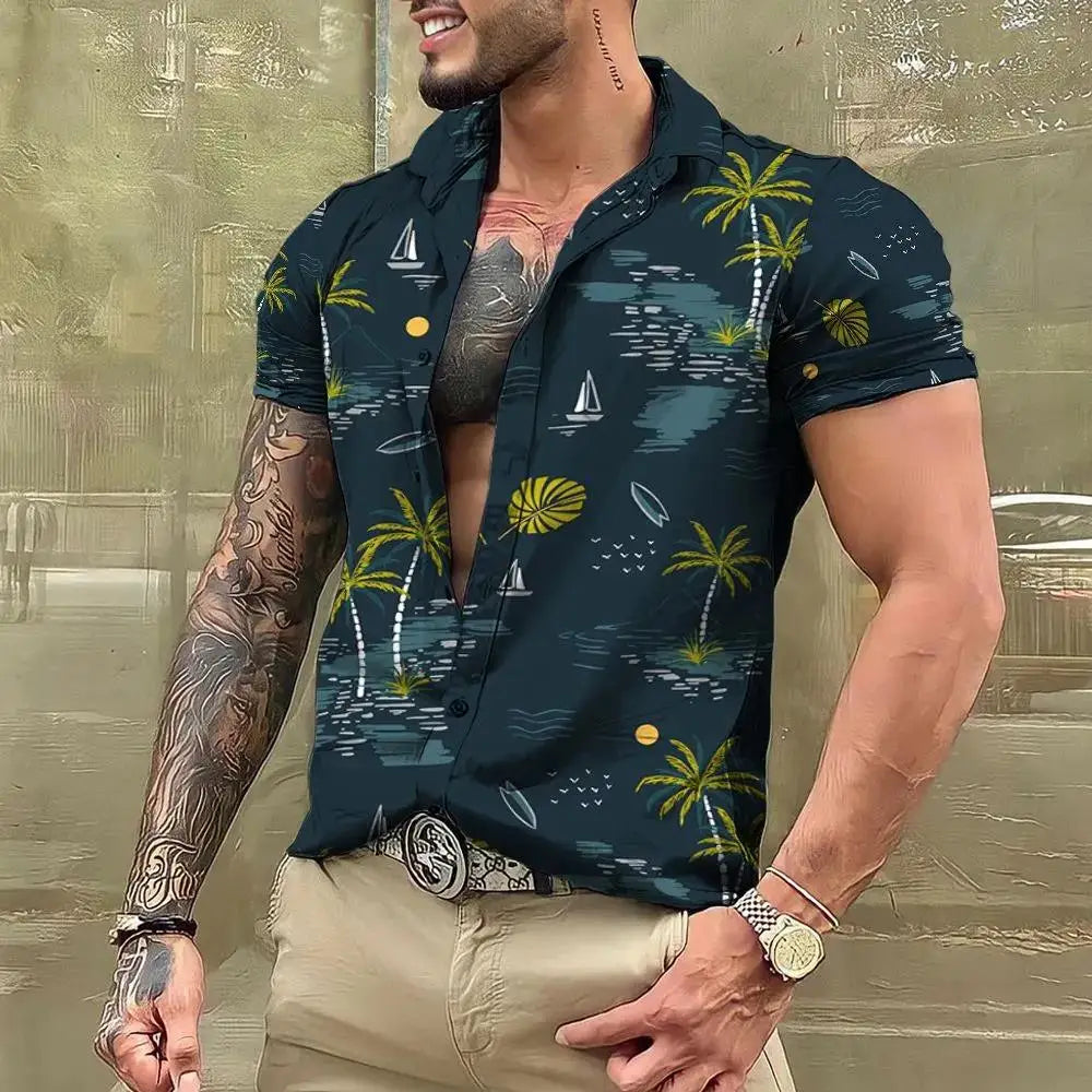 2023 Summer Animal Crane Men's Hawaiian Shirt 3d Plant Floral Print Plus Size Beach Flower