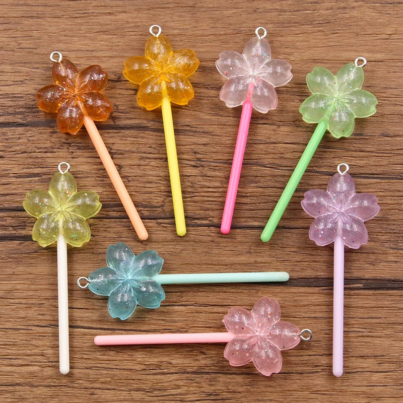 10Pcs Mix Color Size Bling Glitter Heart Round Duck Star Lollipop Resin Charms For Earring Kawaii 3D Keychain Jewelry Making