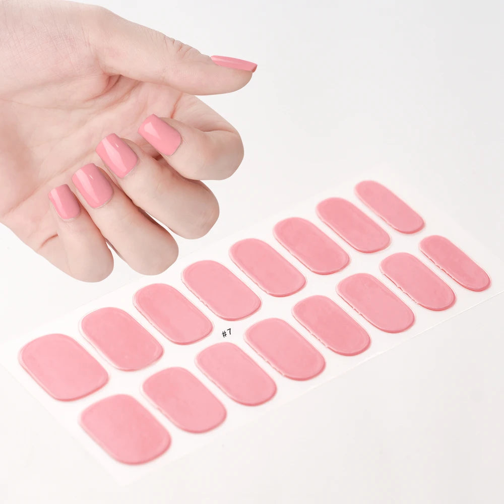 14pc Transparent Semi Cured Gel Nail Strips Nail Strengthening Gel Slider Long-Lasting Clear Crystal Gel Waterproof UV Stickers